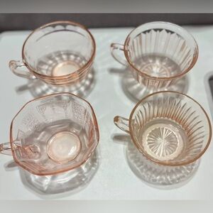 Lot Of 4 Pink Depression Glass CupsHocking Patterns Princess Optic Cafe Queen